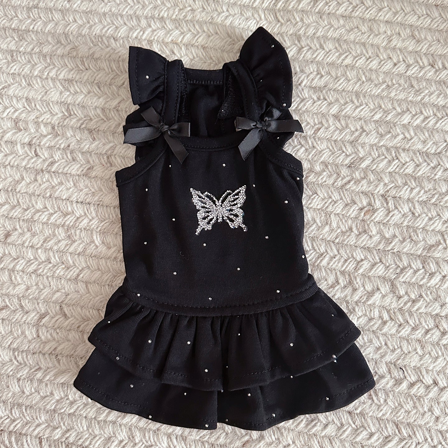 Cotton Pet Princess Dress with Bow and Rhinestone Decoration Light Blue/Black 3XS-S