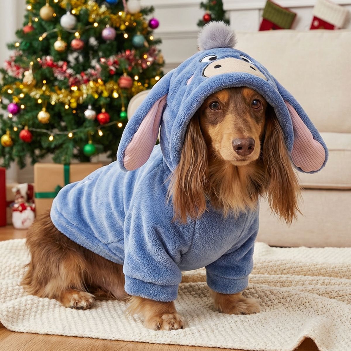 Donkey Costume Flannel Pet Outfit Polyester Hooded Dog Costume 120g S-L