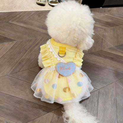 Princess Style Yellow Polyester Pet Dress Lightweight 100g Small Dog Clothing XS-L