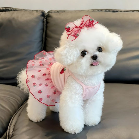 Pink Polka Dot Princess Pet Dress Polyester Dog Skirt 100g XS-L Small Dog Clothing