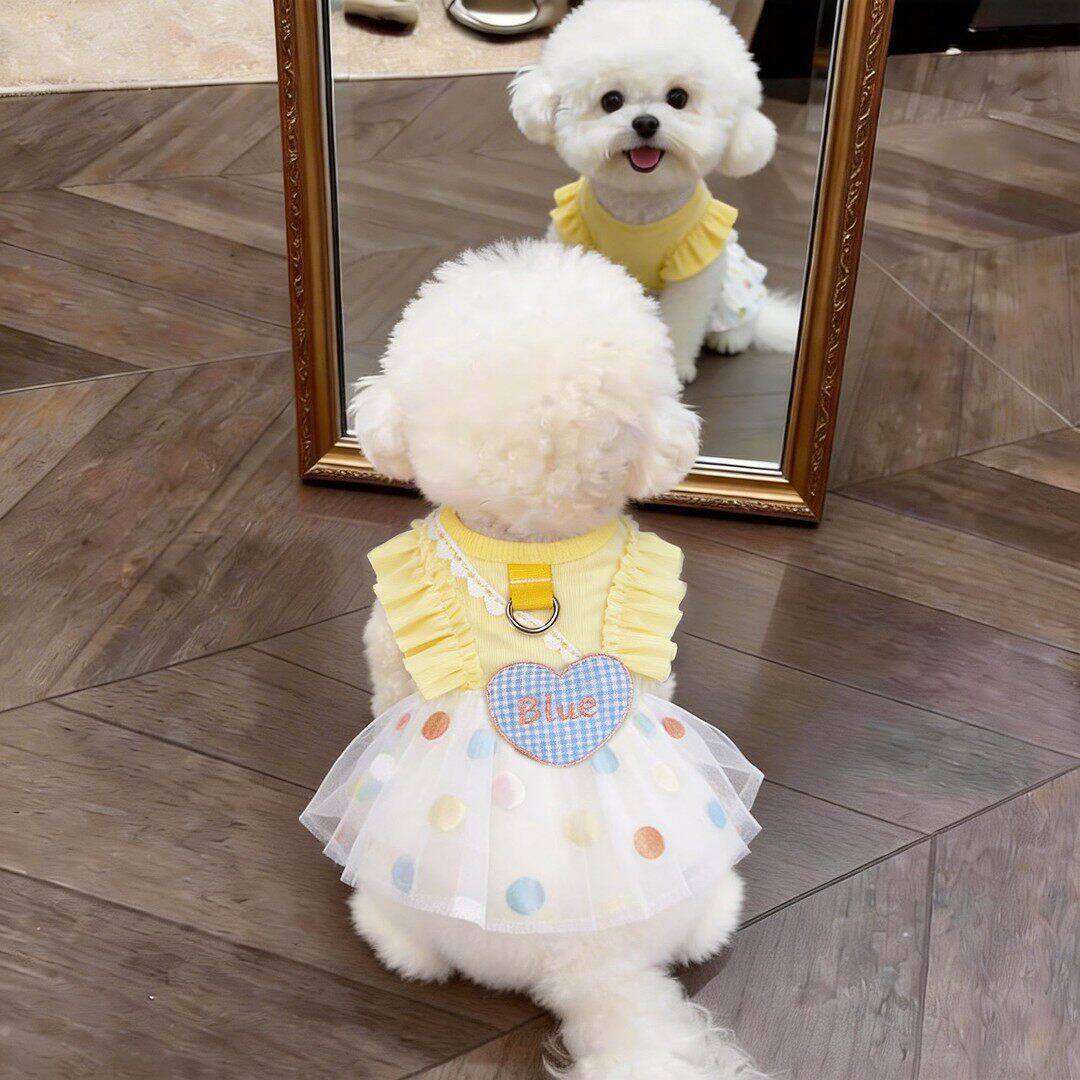 Princess Style Yellow Polyester Pet Dress Lightweight 100g Small Dog Clothing XS-L