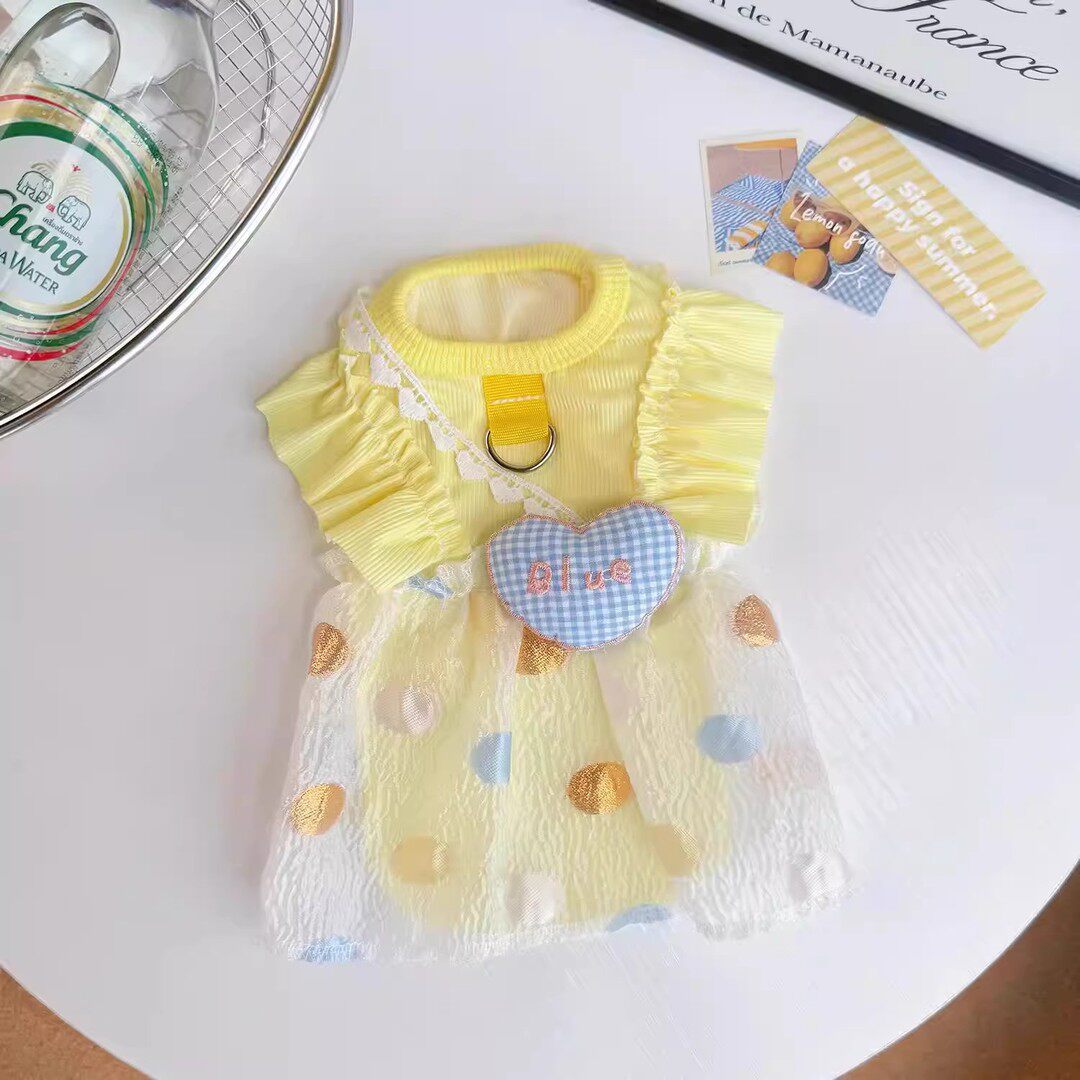 Princess Style Yellow Polyester Pet Dress Lightweight 100g Small Dog Clothing XS-L