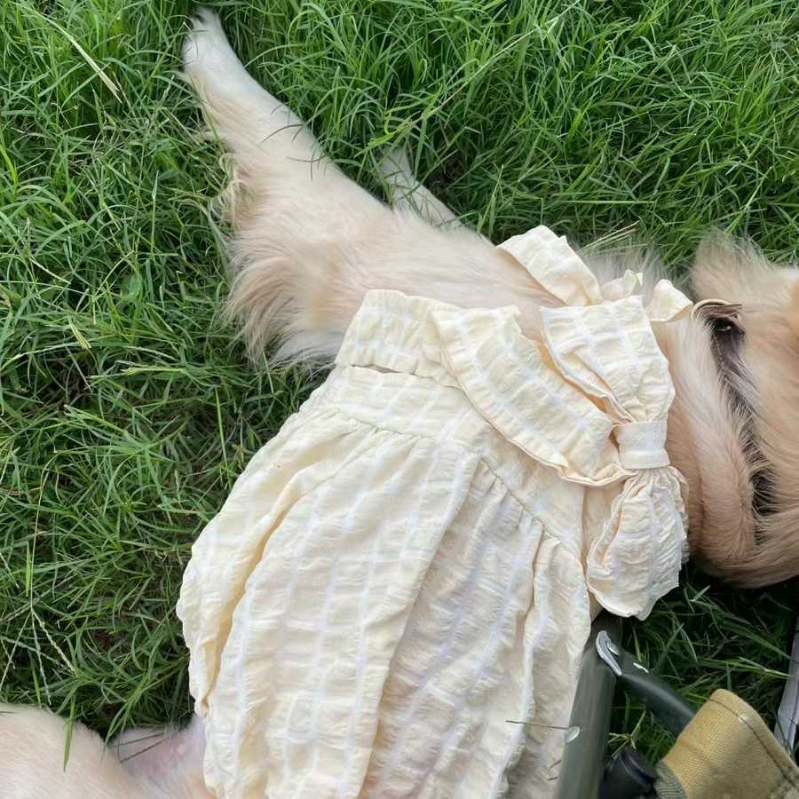 Yellow Polyester Pet Dress Princess Dog Clothing 3XL-6XL for Medium and Large Dogs