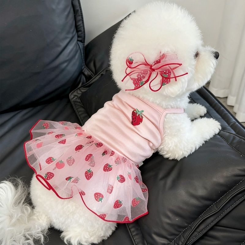 Pink Polka Dot Princess Pet Dress Polyester Dog Skirt 100g XS-L Small Dog Clothing