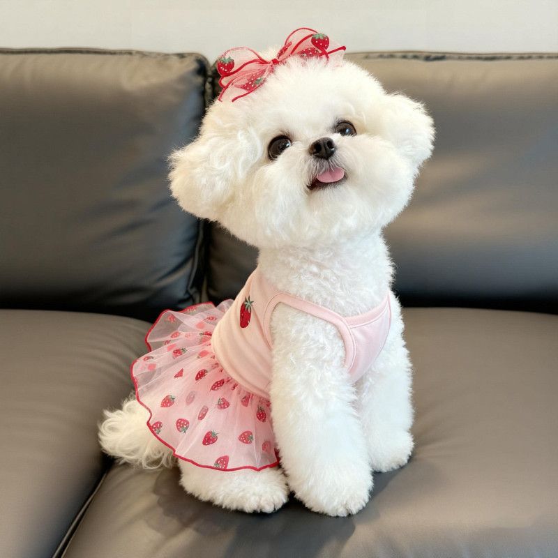 Pink Polka Dot Princess Pet Dress Polyester Dog Skirt 100g XS-L Small Dog Clothing